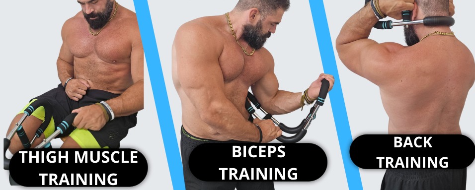 Thigh, biceps and back exercises with the Power Sculpt Bar